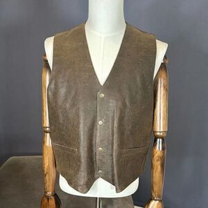 Men's Vintage T4 West Brown John Vest Genuine Leather Snap Closure Size S NWT